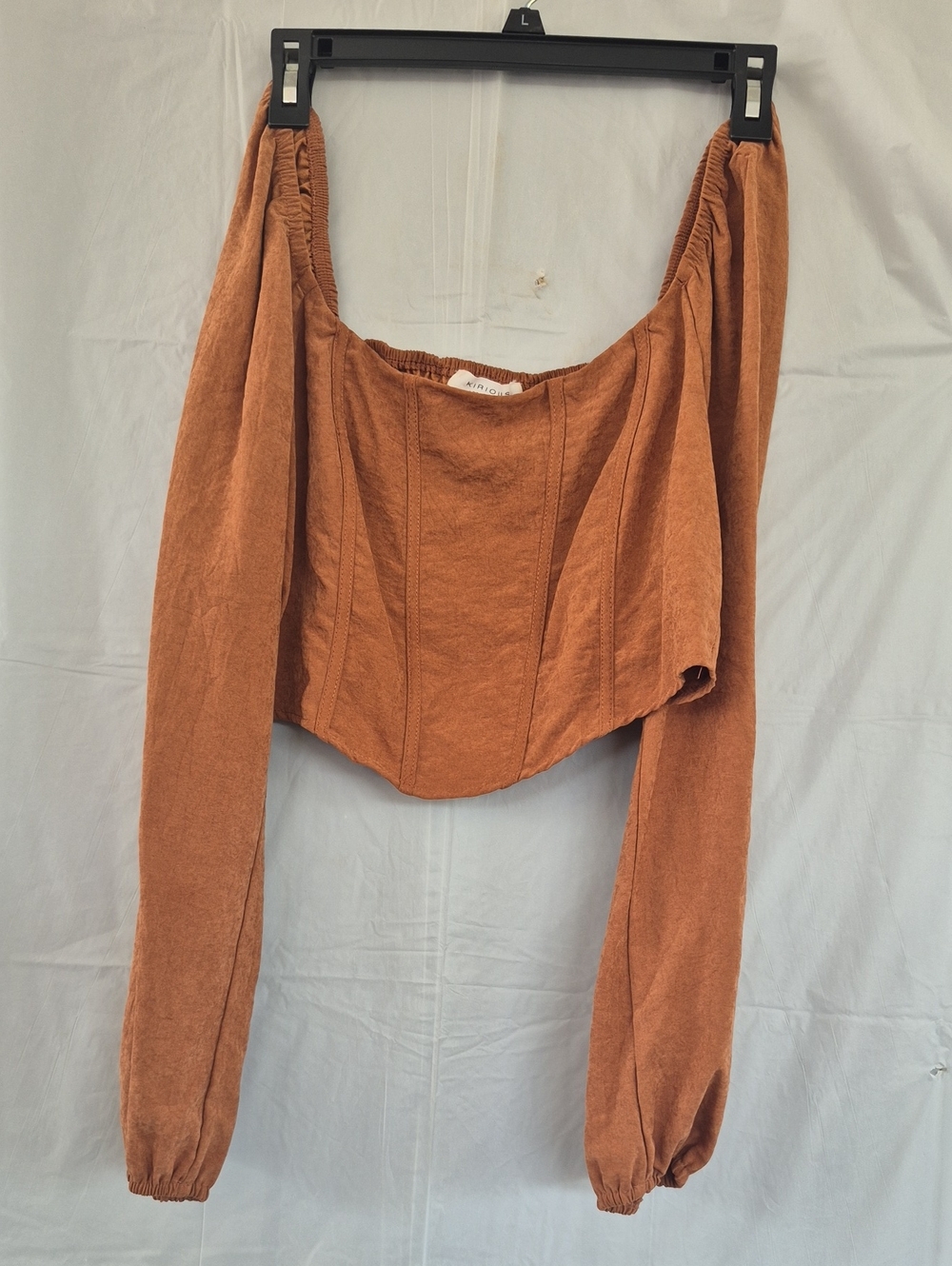 Off-Shoulder Long Sleeve Crop Blouse in Rust